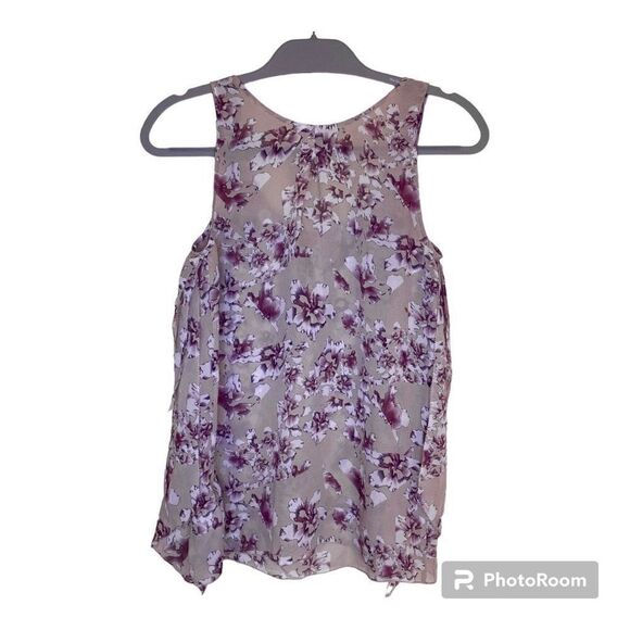 Eliot Fever Dream Silk Floral Scoop Neck Sleeveless Tank Top Purple Gray Size XS - Picture 3 of 5